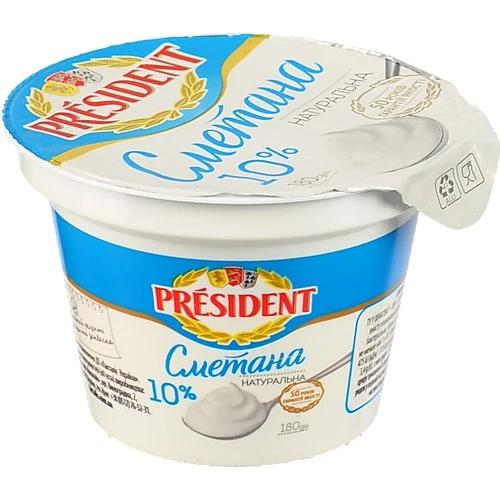 Сметана President 10%, 180 г, стаканчик