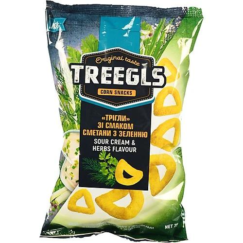 Снеки кукурудзяні Treegls 75г сметана зелень