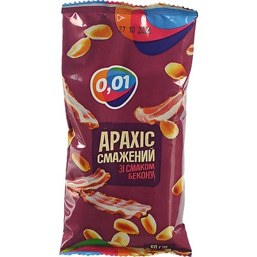 Арахіс ТМ "0,01" смажений солоний зі смаком бекону, 60 г