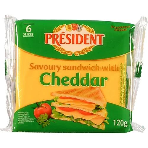 Сир плавлений Сир плавлений «President Cheddar» для сендвічів 40%, 120 г, скибочки