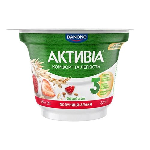 Біфідойогурт Активіа 180мл 2.2% полуниця злаки ст.