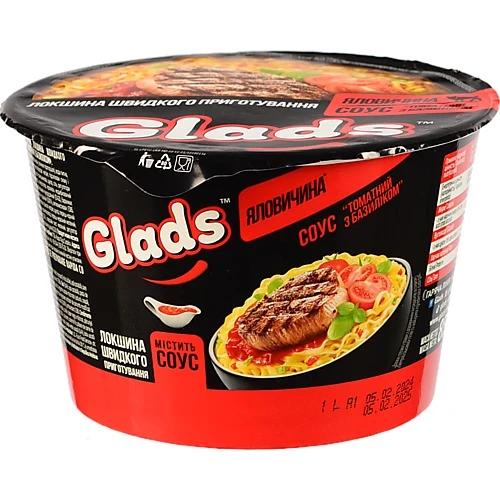 Локшина Glads 85г яловичина та соус томат з базилiк