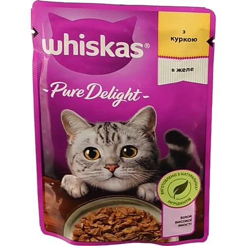 Корм консервований для дорослих котів повнораціонний З куркою в желе Pure Delight Whiskas д/п 85г