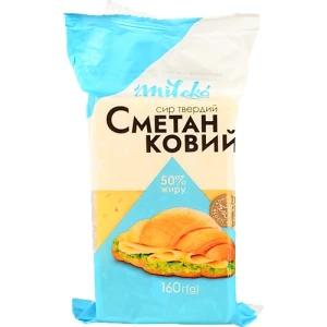Сир твердий «Сметанковий» Mileko 50%, 160 г, брусок