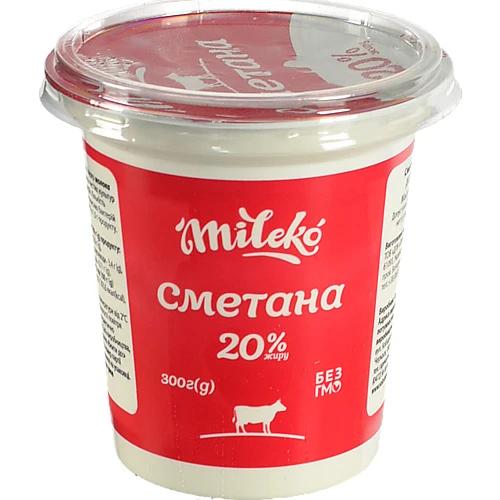 Сметана Mileko 20% жиру, 300 г, стаканчик пластиковий