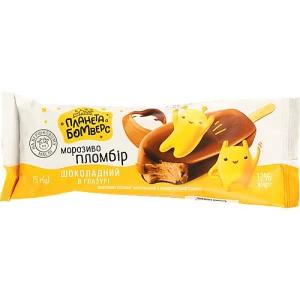 Морозиво Планета Бомверс 75г пломбір шоколадний у кондит. глазурі 15%