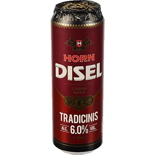 Пиво світле фільтроване пастеризоване «Horn Disel Tradicinis Lager», 6,0%, 0,568 л, банка металева {CAN} (ALU 41)