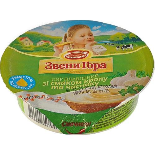 Сир плавлений Звени Гора пастоподібний зі смаком кропу та часнику 50% 90г, стаканчик