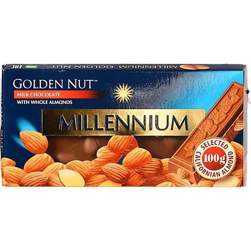 Шоколад молочний з цілим мигдалем Golden Nut Millennium к/у 100г