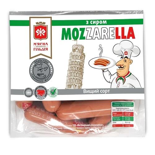 Сосиски «М’ясна Гільдія» з сиром Mozzarella, вищого ґатунку, ТОВ "Житомирський м'ясокомбінат", вакуумна упаковка