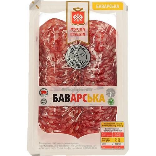 Ковбаса М’ясна Гільдія «Баварська» сирокопчена, вищий ґатунок, нарізка, 75 г