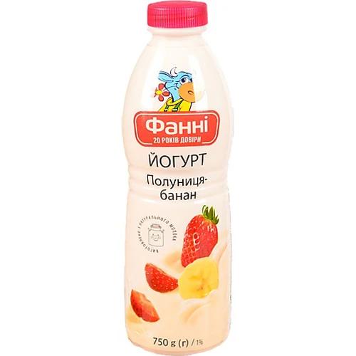 Йогурт Фанні 750г 1% полуниця-банан пляшка