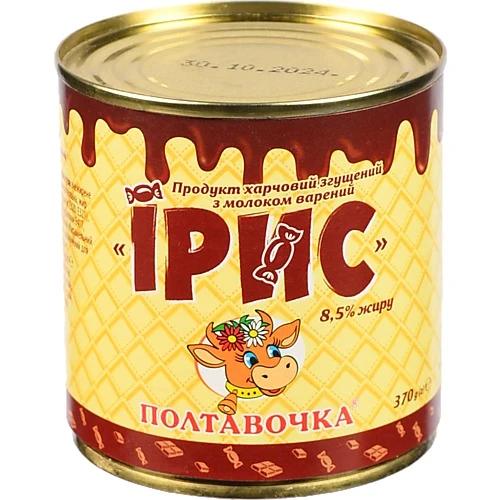 Продукт згущений 8.5% варений з рослинним жиром та цукром Ірис Полтавочка з/б 370г