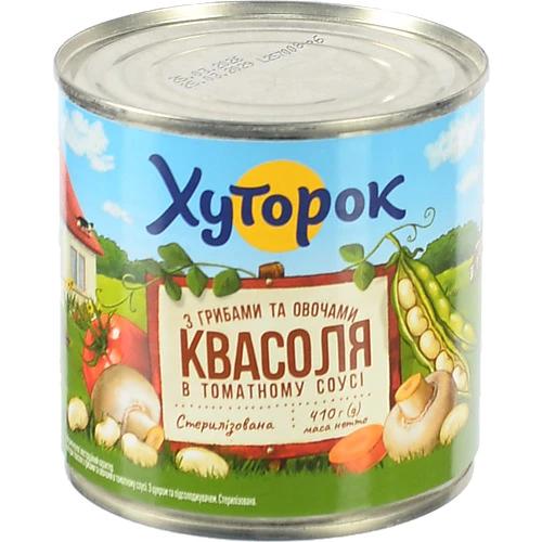 Квасоля Хуторок 410г гриби овочи томатний соус з.б